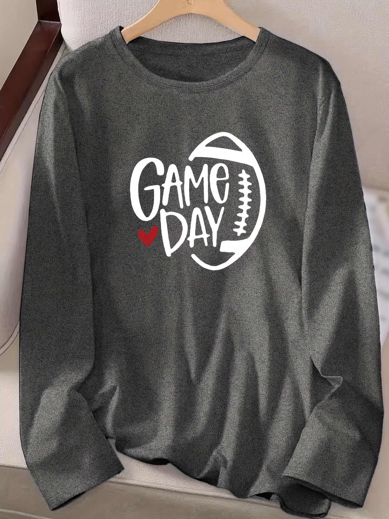 Football Game Day Print T shirt Casual Crew Neck Long Sleeve - Temu