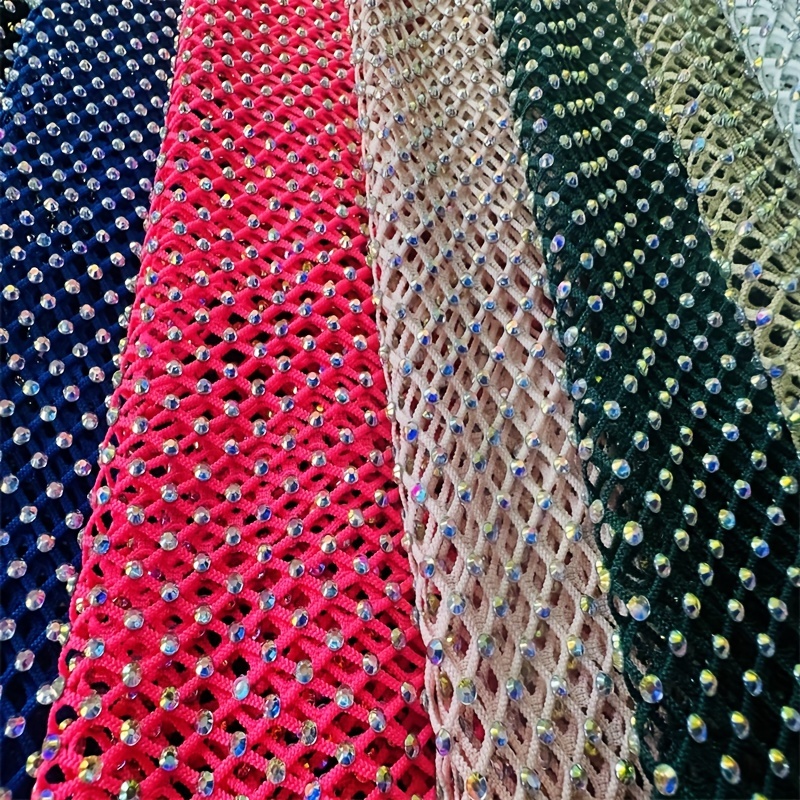 Mesh Rhinestone Fabric Crystal Elastic Net Hollow for Fancy Dress Dancewear  DIY