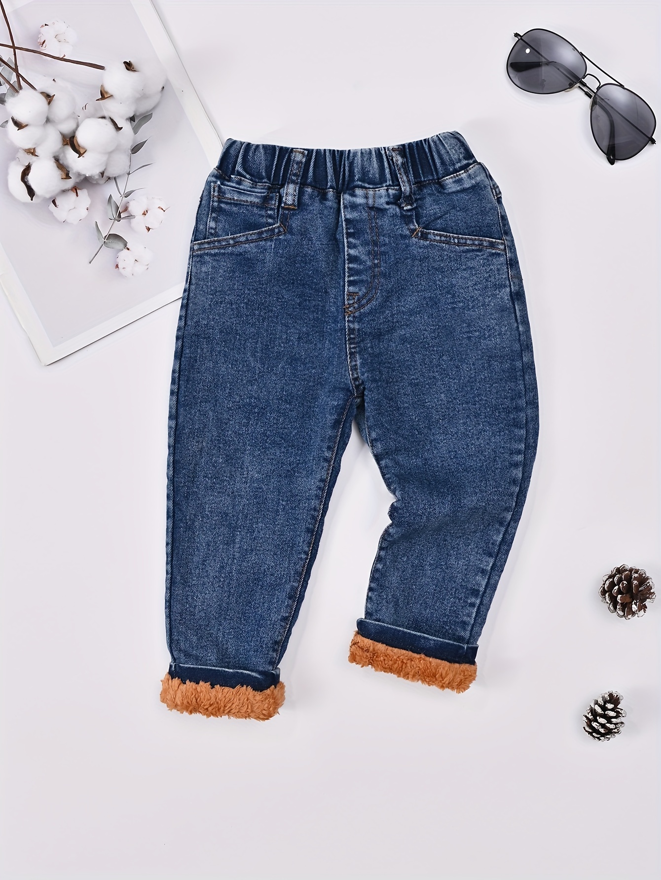 Girls Fleece Lined Jeans Straight Wide Leg Versatile Warm - Temu