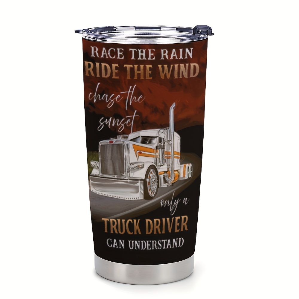 

1pc 20oz Truck Driver Gifts For Men, Cool Gifts For Truck Drivers, Gifts For Truckers, Sunset Truck Tumbler Cup, Insulated Travel Coffee Mug With Lid, Stainless Steel Tumblers