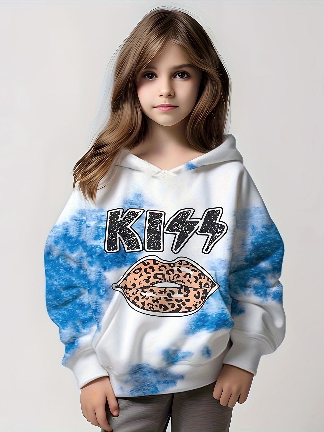 Trendy Tie Dye Pattern Kiss Print Girls Hoodies Casual Temu