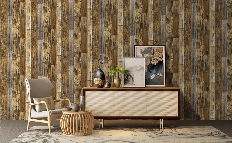  Abyssaly - Papel tapiz autoadhesivo de madera despegable y papel,  decorativo, retro, película interior, no deja rastro, superficies fácil de  limpiar : Herramientas y Mejoras del Hogar