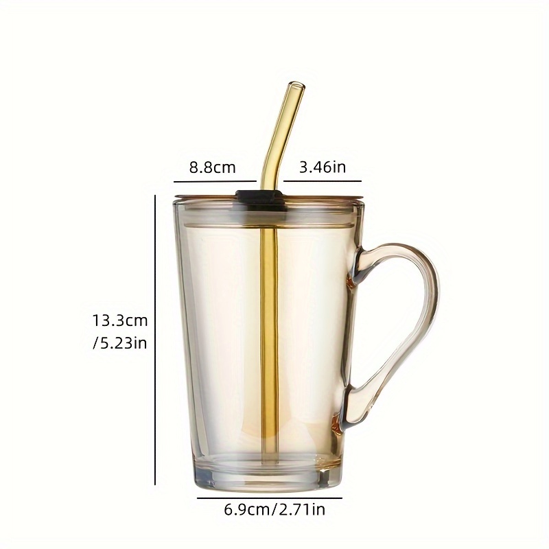 1pc Glass Cup With Straw And Handle, Scale Cup With Lid And Spoon