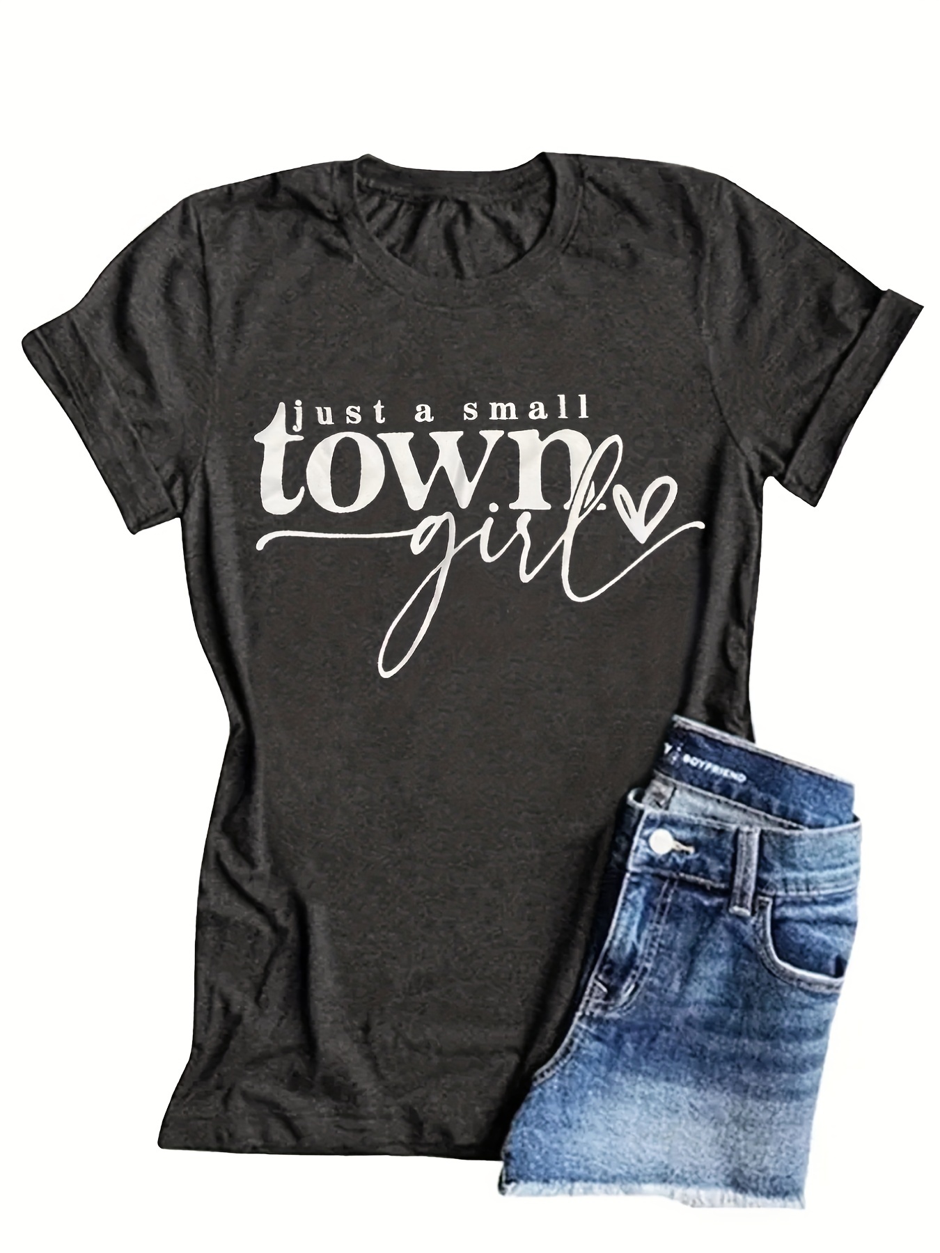 A Small Town Girl Letter Print T shirt Casual Crew Neck - Temu