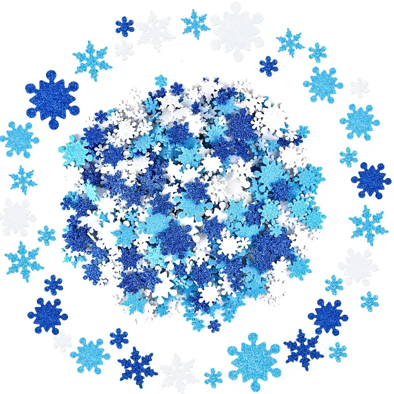 200pcs DIY Christmas Foam Stickers Self-adhesive Snowflake Shape Stickers  For Christmas Party Crafts