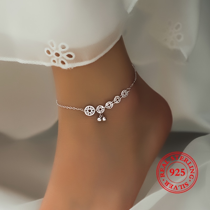 

S925 Sterling Silver Copper Coin Beads Bell Anklet Cute Trendy Vacation Women's Anklet Jewelry Party Casual Wearing 3g/0.105oz