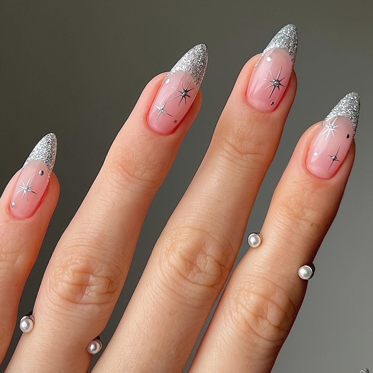 Glossy Gradient Press On Nails With Rhinestones Full - Temu