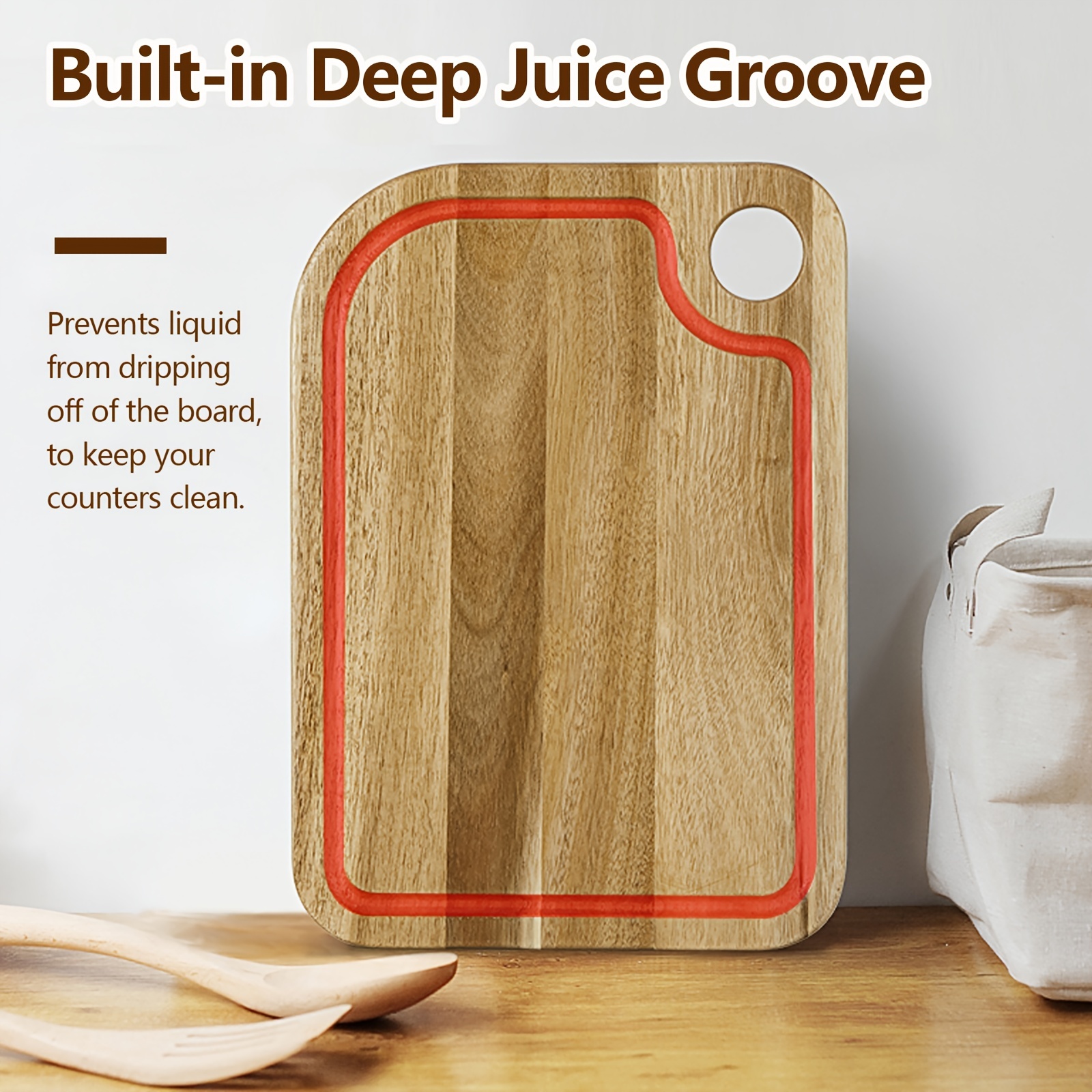 Acacia Wood Cutting Board Chopping Board With Juice Grooves - Temu