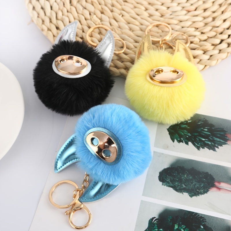 Glossy Pig Pom Pom Keychain Fashion Cute Animal Colorful Bag Key