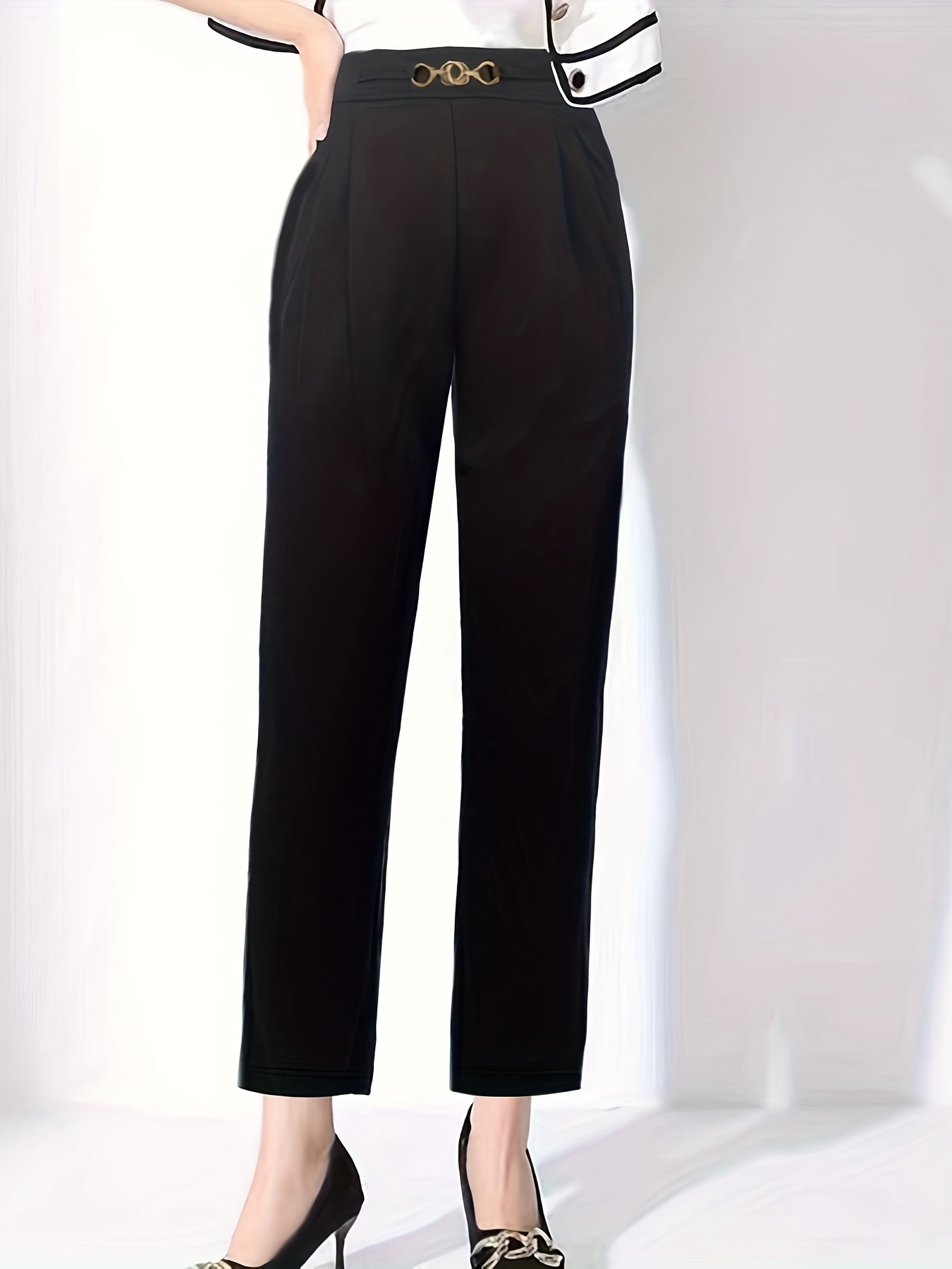 Solid High Waist Pants Elegant Straight Leg Pants Women's - Temu Oman