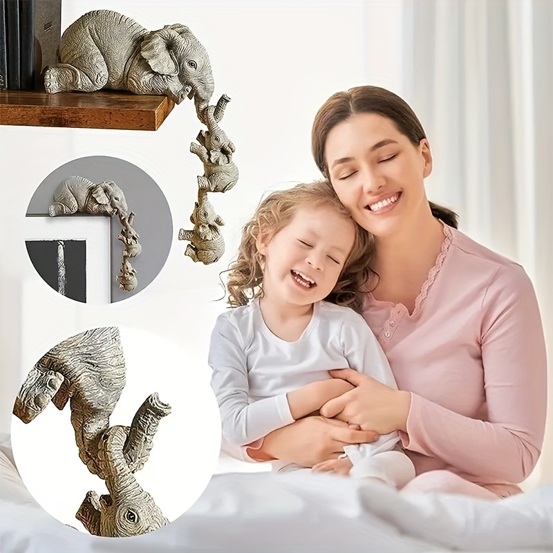 Un conjunto de 3 piezas Realistas Niñera elefante Figuras pintadas a mano,  Madre Elefante Colgando Dos Elefantes Bebé, Elegante Estatua de Decoración  del Hogar, Y El Tabl