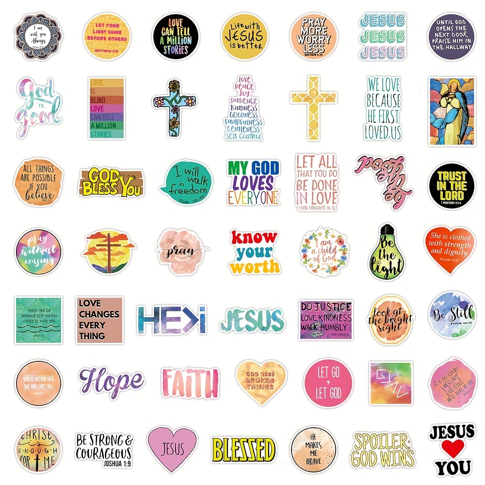 50pcs Jesus Christian Stickers, Vinyl Waterproof Stickers Pack, Faith  Stickers For Water Bottle Computer Phone Case,Cross Wisdom Words Stickers