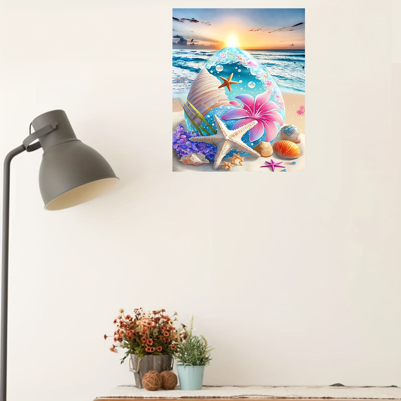 1pc Framed Coastal Canvas Print Poster Beach Seashell Canvas Wall