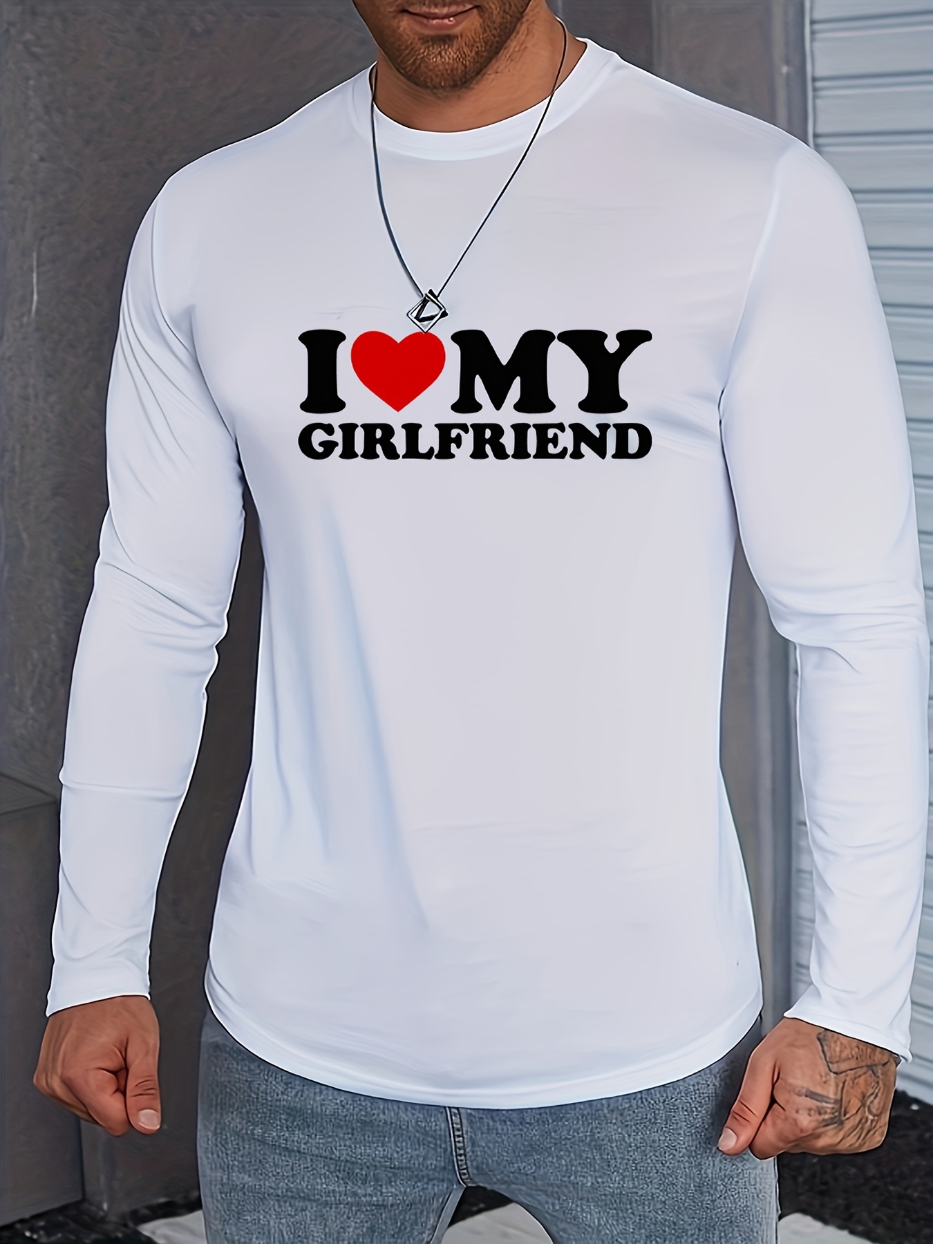 Men's I Love My Girlfriend Print Long Sleeve Casual Sports - Temu Portugal