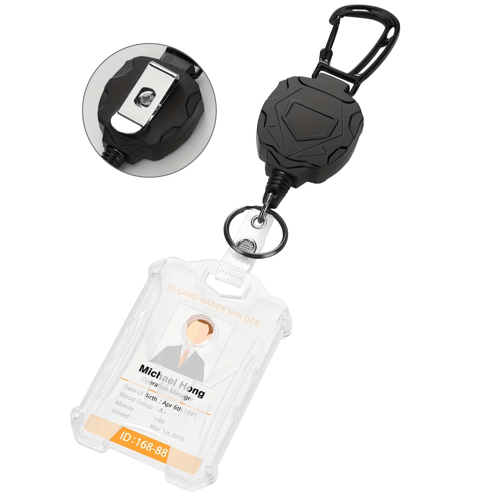 Retractable Heavy Duty Badge Reels with ID Badge Holder Tactical Id Card  Holder Vertical Id Holder with With Carabiner Keychain Badge Reel