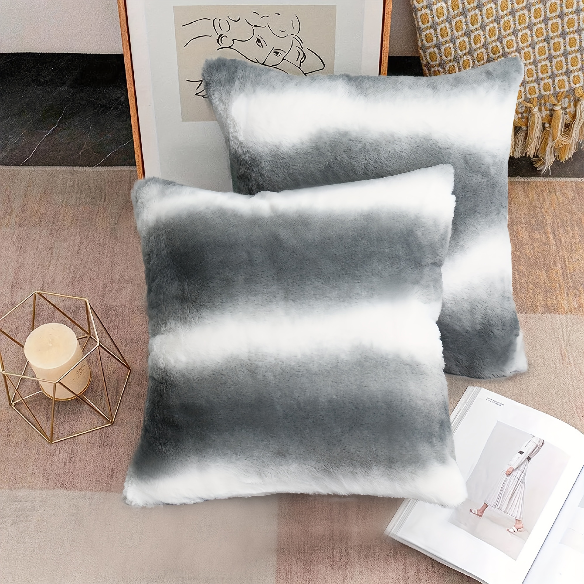 Pillow Case Light Grey Fluffy Pillow 1pc Modern Grey White Striped