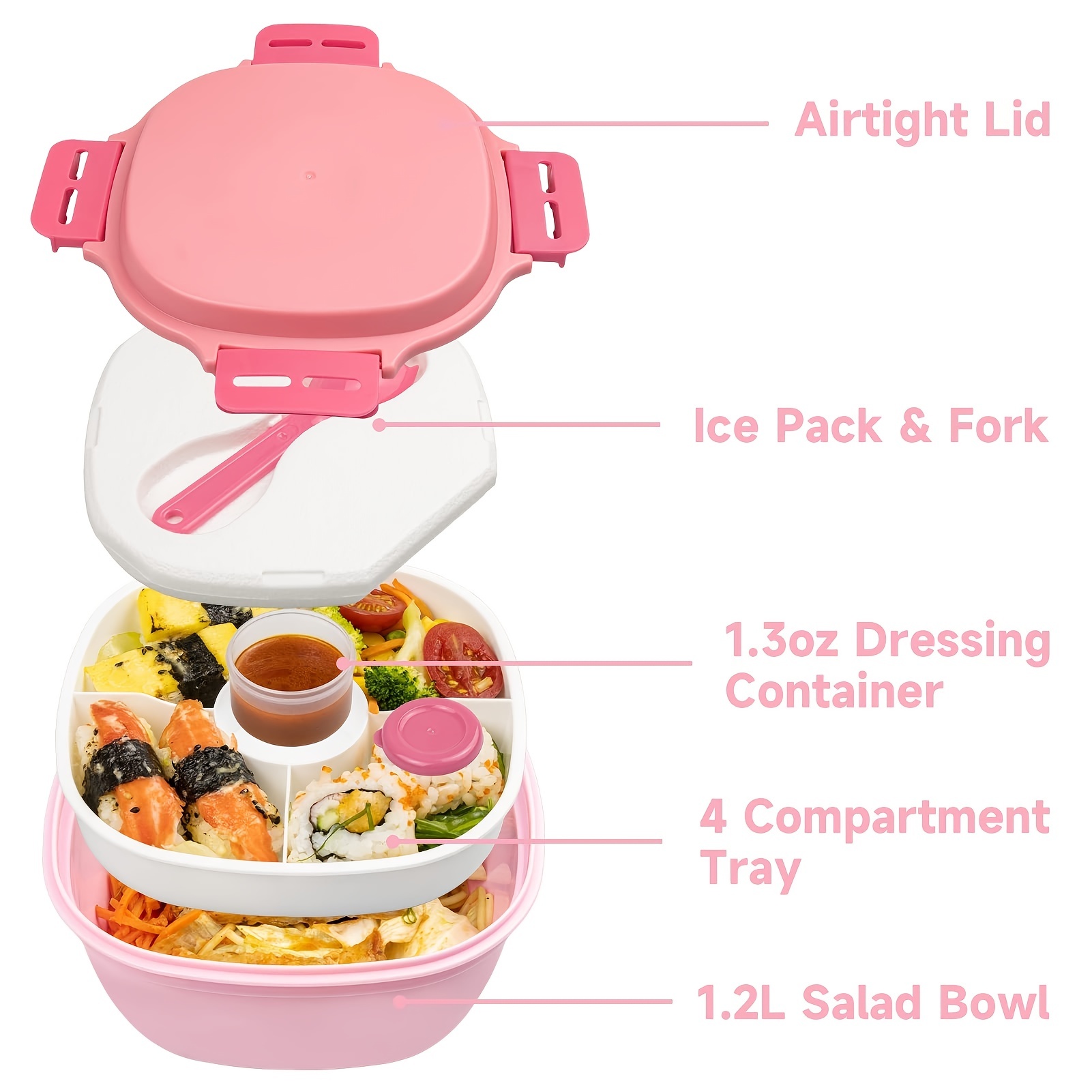 1pc Leakproof Bento Box w/ Ice Pack, Fork - 1.2L