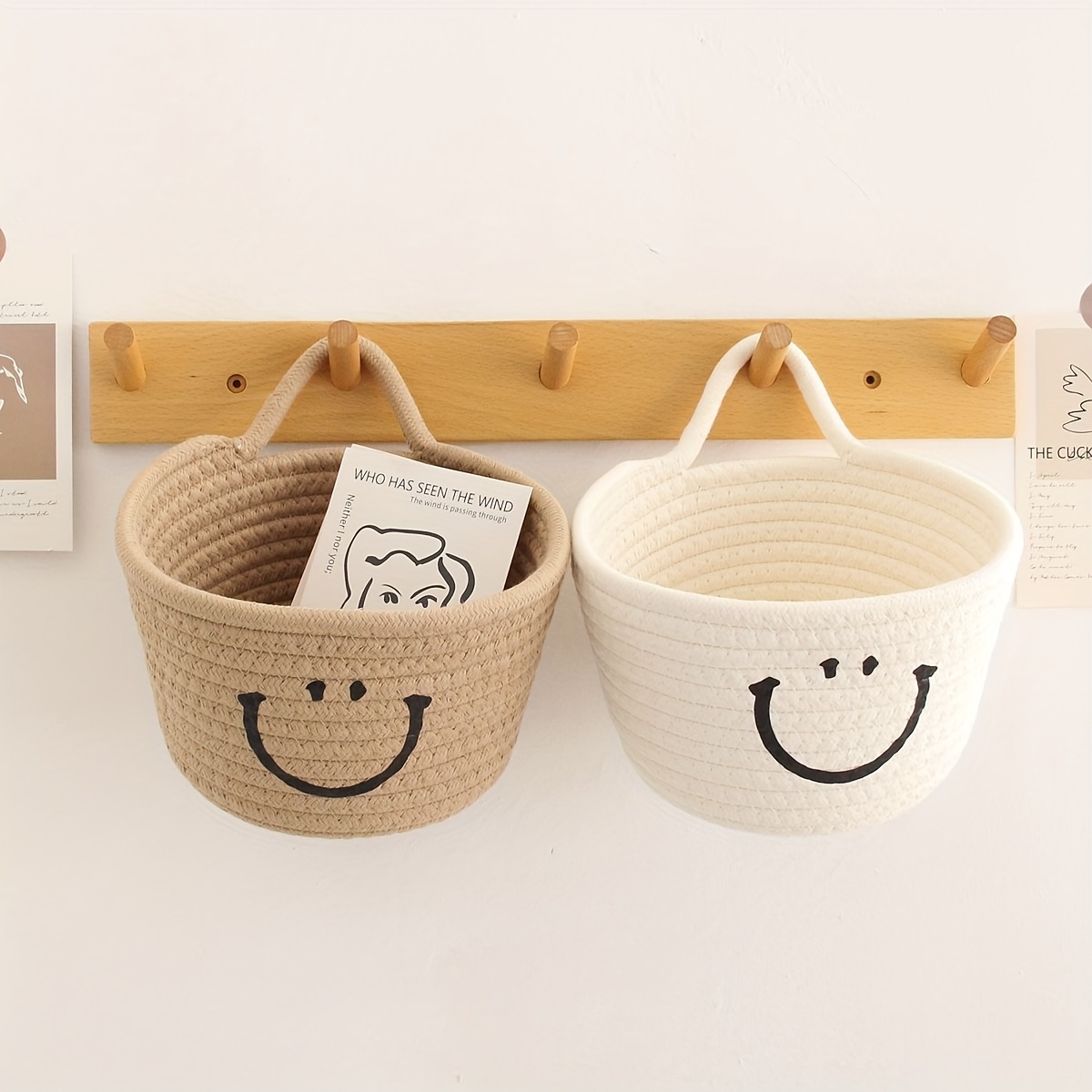 Happy Face Woven Storage Basket Desktop Storage Box Basket - Temu