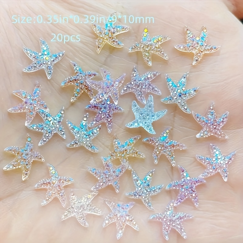 Image of 20/40pcs Glossy Starfish And Shell Resin Charms For Nail Decoration Aurora For Jewelry Making Additions (40pcs Random Style)