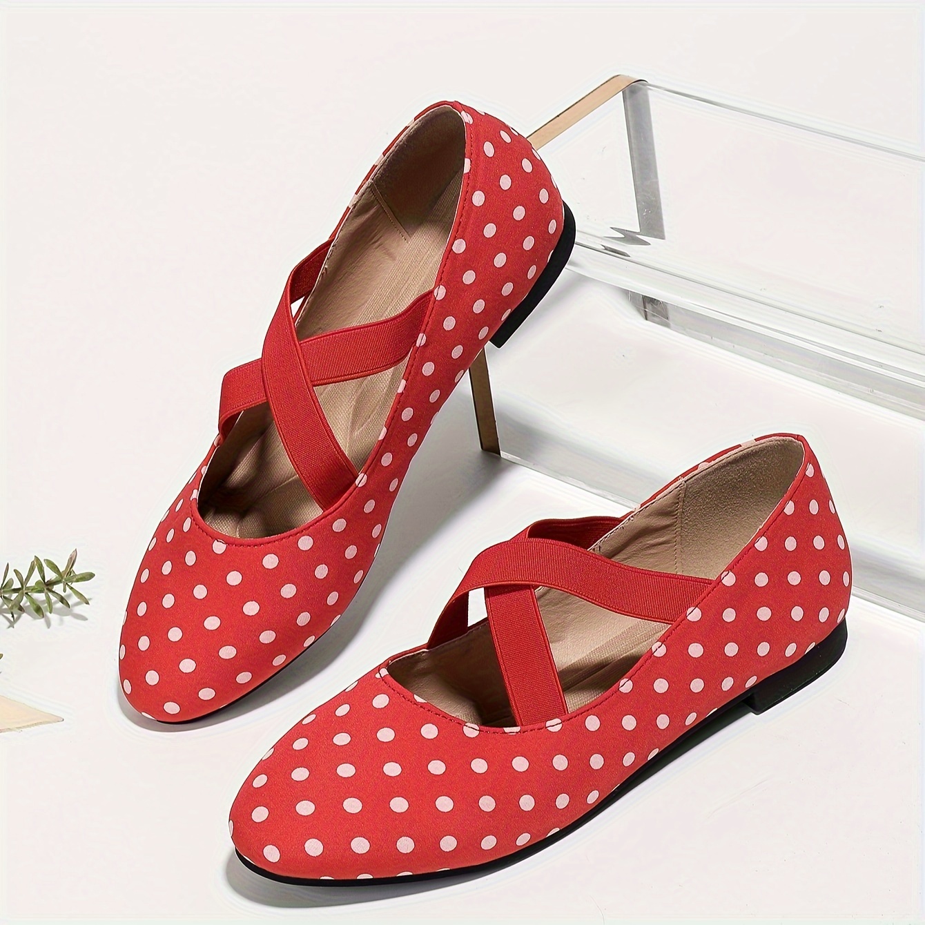 Women's Polka Dot Flat Shoes Comfy Elastic Crisscross Band - Temu