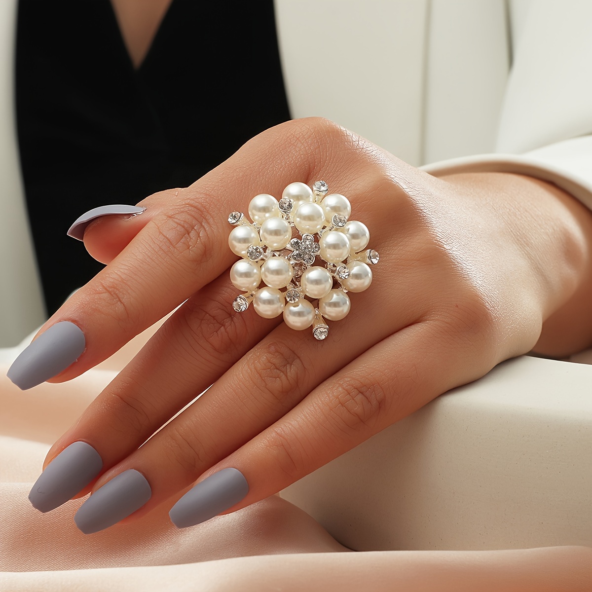 French Romantic Ring with Spherical Stone, Adjustable, Party Accessory