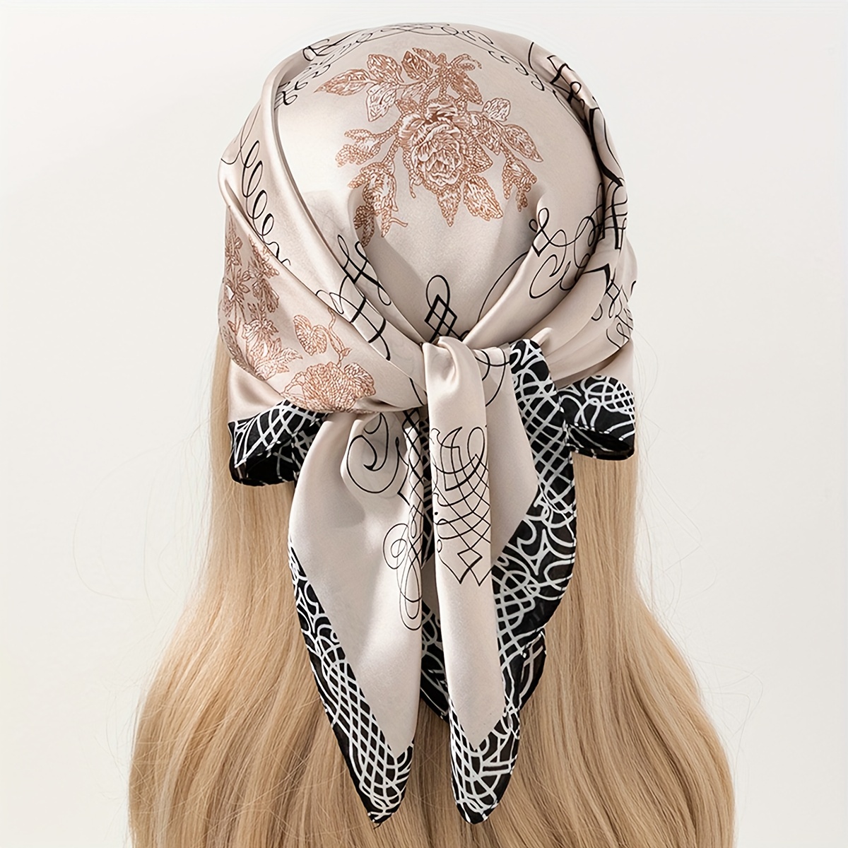 Flower Print Bandana Square Head Scarf Silk Like Floral Head Scarves Square Satin  Hair Scarf Bandanas For Women - Temu