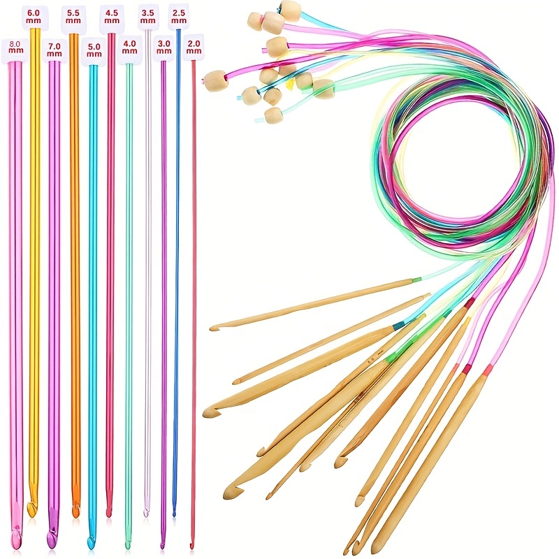 Tunisian Crochet Set Colorful Cable Bamboo Knitting Needle - Temu