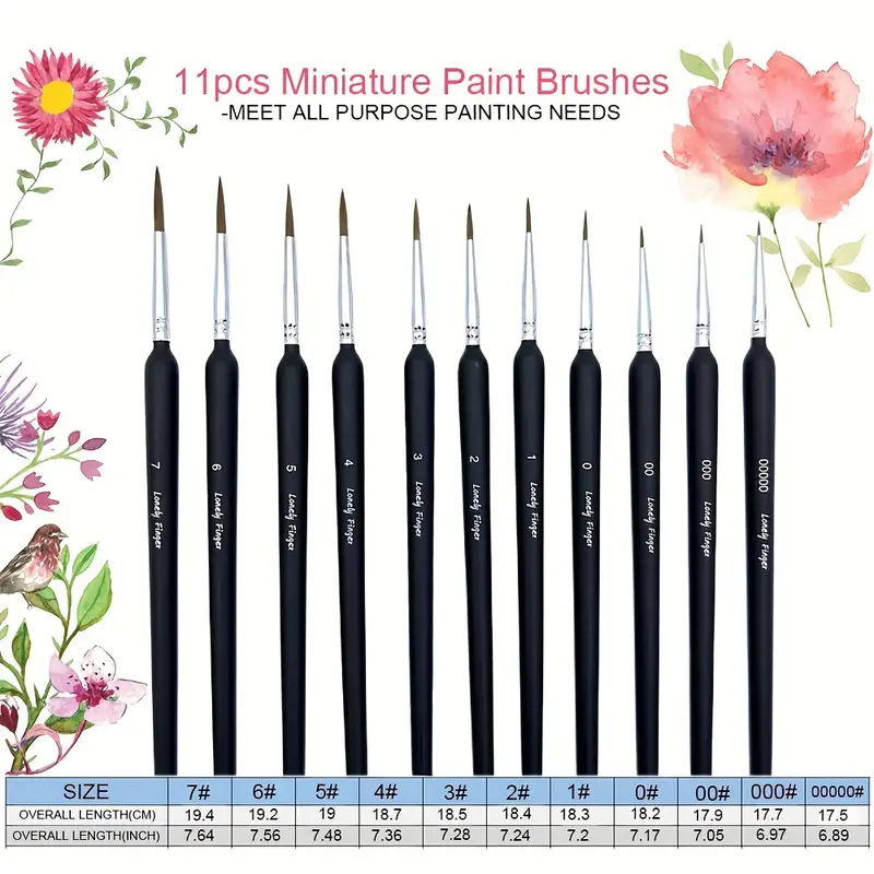 11pcs Detail Paint Brushes Extra Fine Tips Professional Miniature Painting  Art Set For Micro Watercolor Oil Acrylic Craft Models Rock Paint By Number