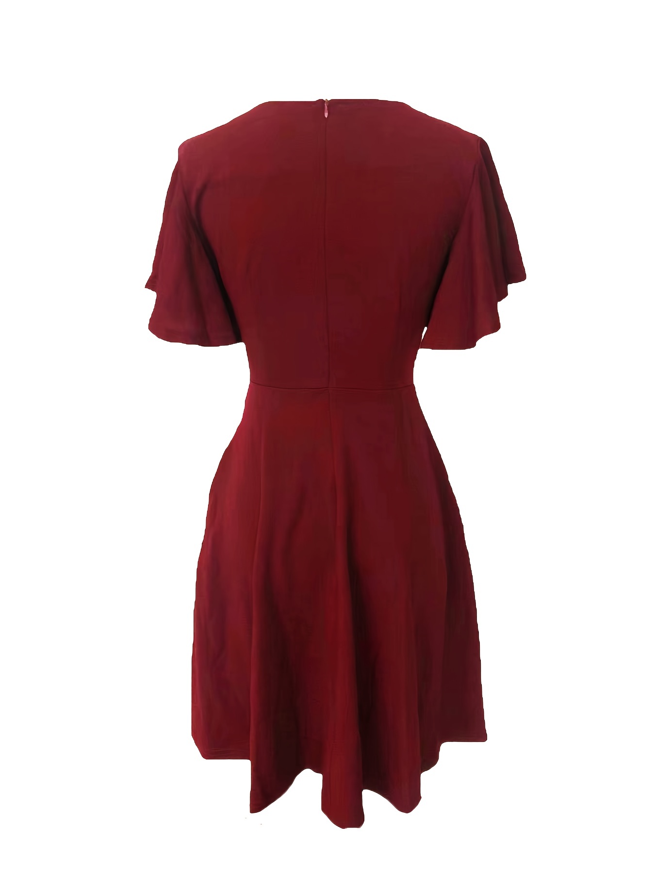 Elegant Flare Sleeve Solid Dress Crew Neck Short Sleeve - Temu