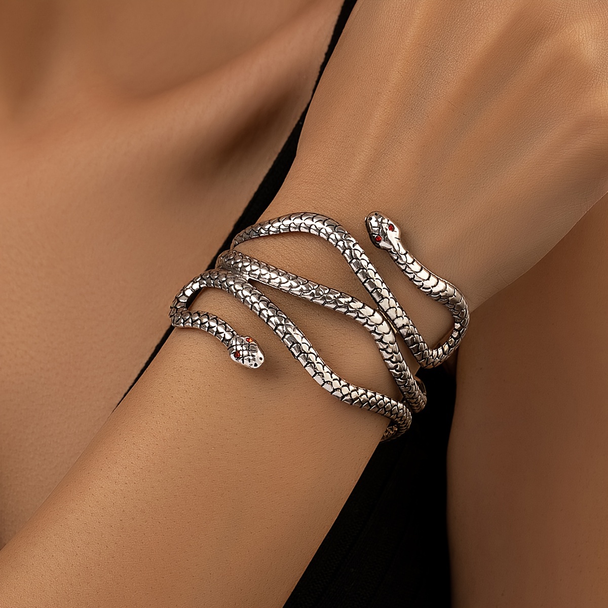 Silver Snake Bracelet, Bendable Wrist Cuff Bracelet, Serpent Arm