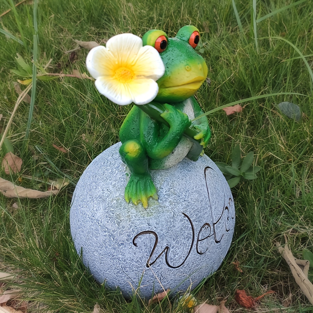 Welcome Frog Garden Sculpture Creative Resin Animal Craft - Temu