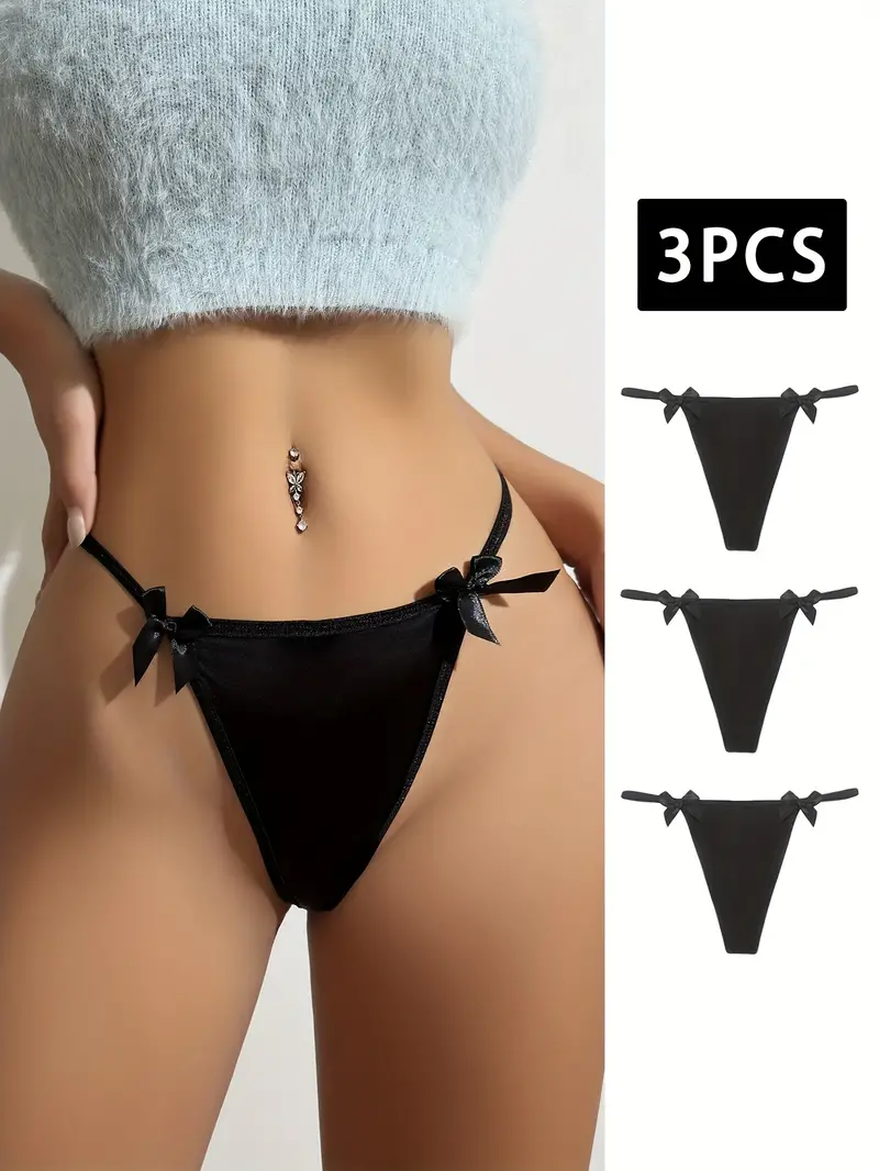 3pcs Chain Linked Thongs, Sexy Hollow Out Bow Decor Panties, Women's  Lingerie & Underwear