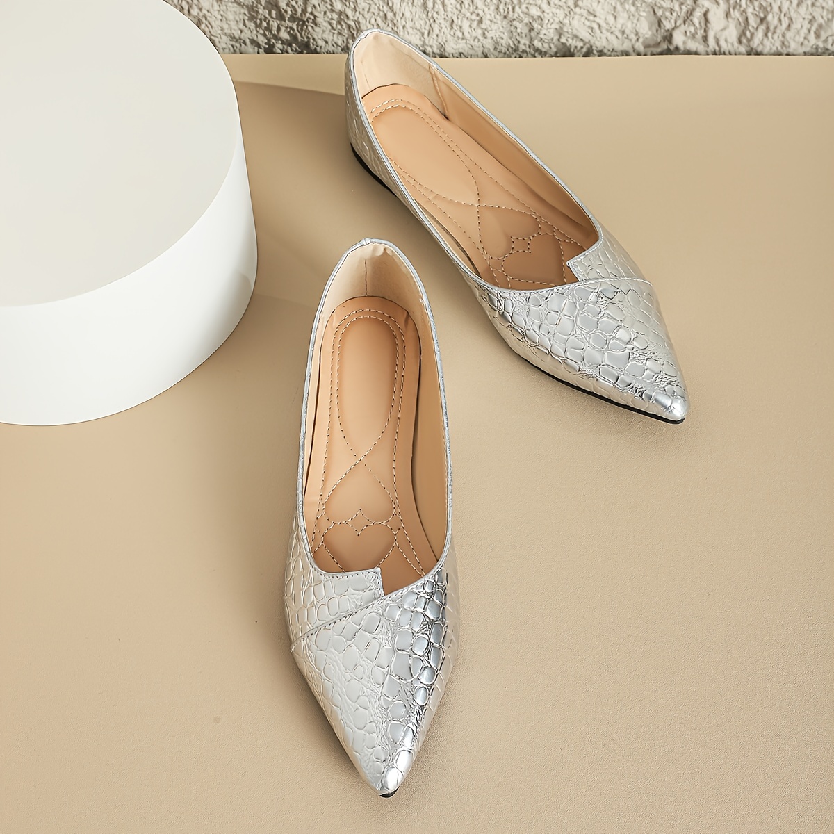 womens wide width slip pointed toe flat shoes suitable work - Temu Georgia