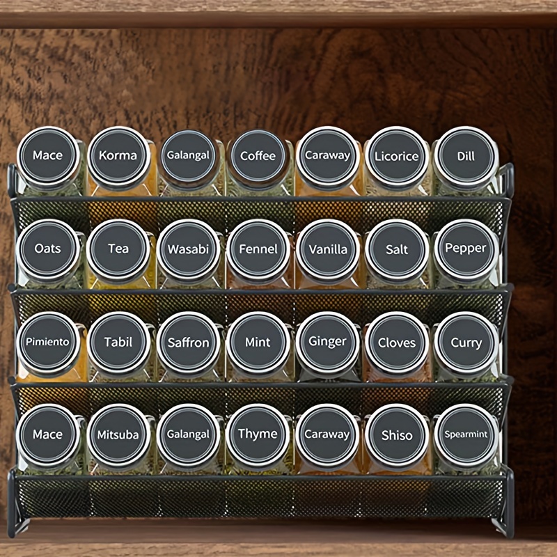 SpaceAid Glass Spice Drawer Organizer with 28 Spice Jars, 386 Labels and  Chalk Marker, 4 Tier Seasoning Rack Tray Insert for Kitchen Drawers, 13  Wide