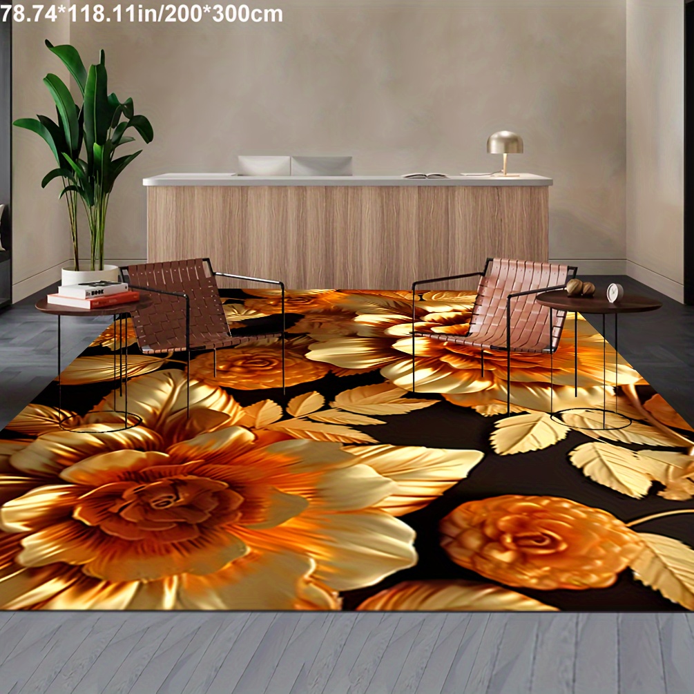 

3d Colorful Peony Pattern Decorative Living Room Soft Carpet, Machine Washable Non-slip Carpet, Hotel Coffee Shop Carpet Eid Al-adha Mubarak