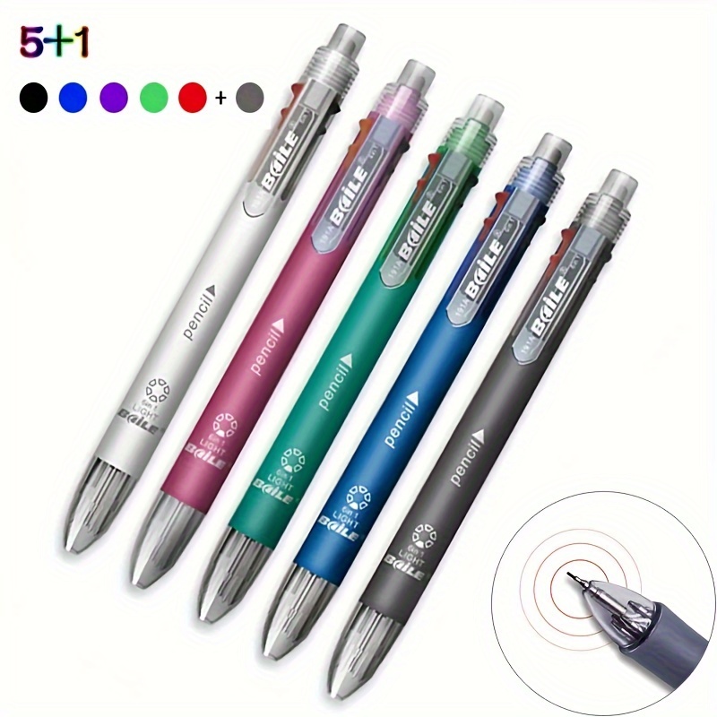 Lot de 8 stylos à bille rétractables 6 en 1 de 0,5 mm 6 couleurs