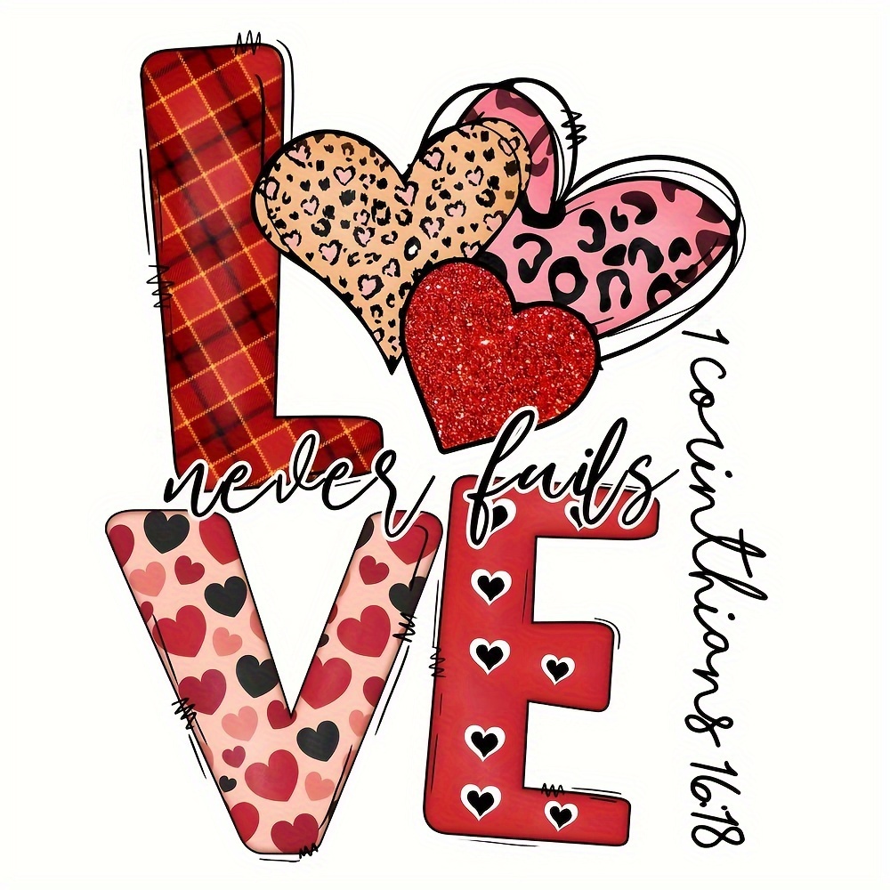 Valentines Heart Iron On Patches Heat Transfer Vinyls Stickers 8 Sheets  Happy Valentine's Day Love Iron on Washable Cute Decoration for Clothing
