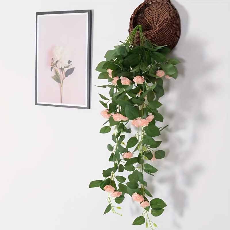 Plantas colgantes artificiales con flores de rosa, guirnalda de