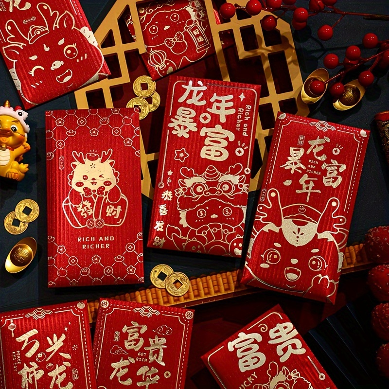 6pcs Red Envelope Chinese New Year 2024 Lucky Purse Gifts for Kids and  Adults Dragon Year Gifts Ornaments