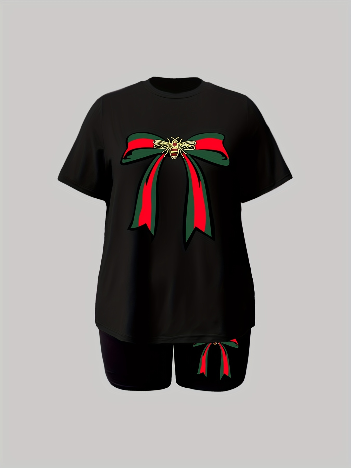 Bow Knot Print Tee & Shorts 2 Piece Set