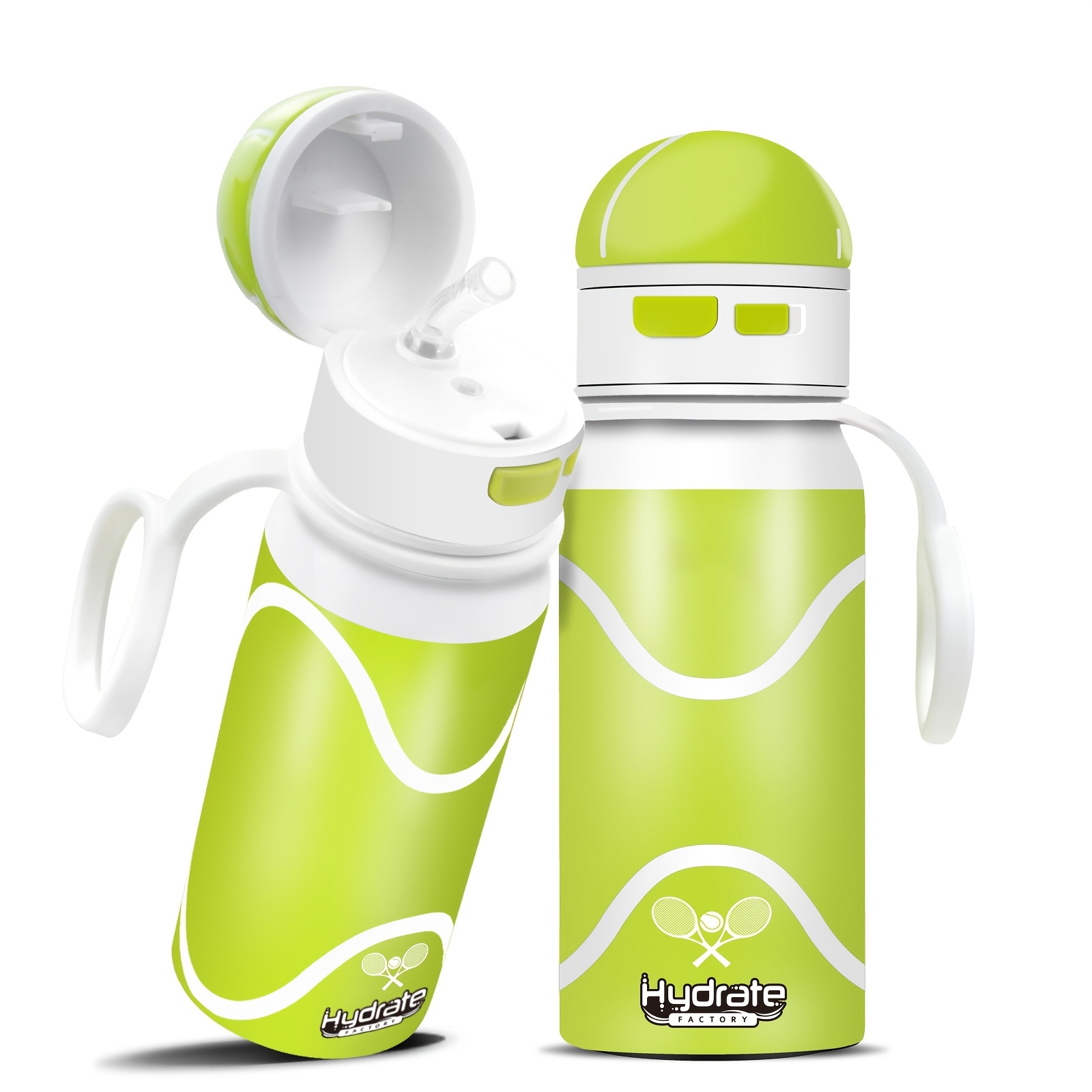 Tennis Pattern Straw Lid Water Bottle, Flip & Sip Double Stainless