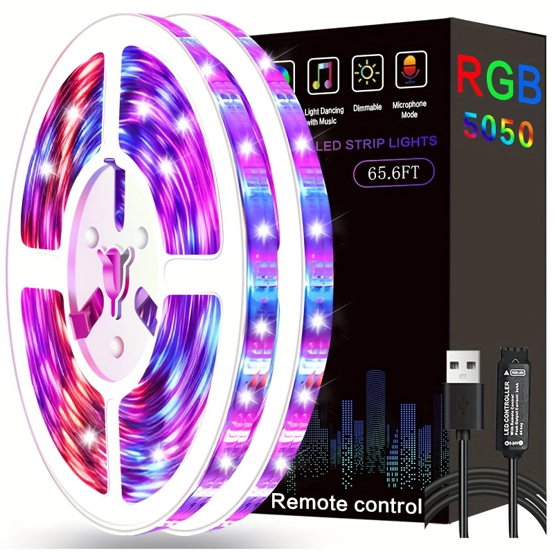 65.6Ft/32.8Ft LED Strip Lights, RGB 5050 Infrared 44 Key Controller Nightlight Decoration Living Room Christmas Party Bedroom Small Night Light