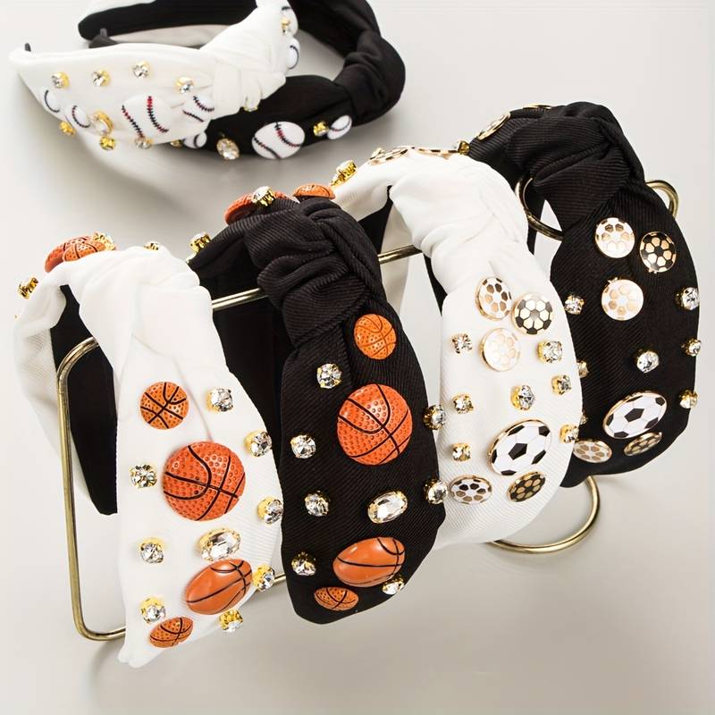 Fascia Sportiva Annodata Con Cristalli E Orecchini A Tema Baseball - Set Gioiello Per Tifose, Blu Navy/Bianco