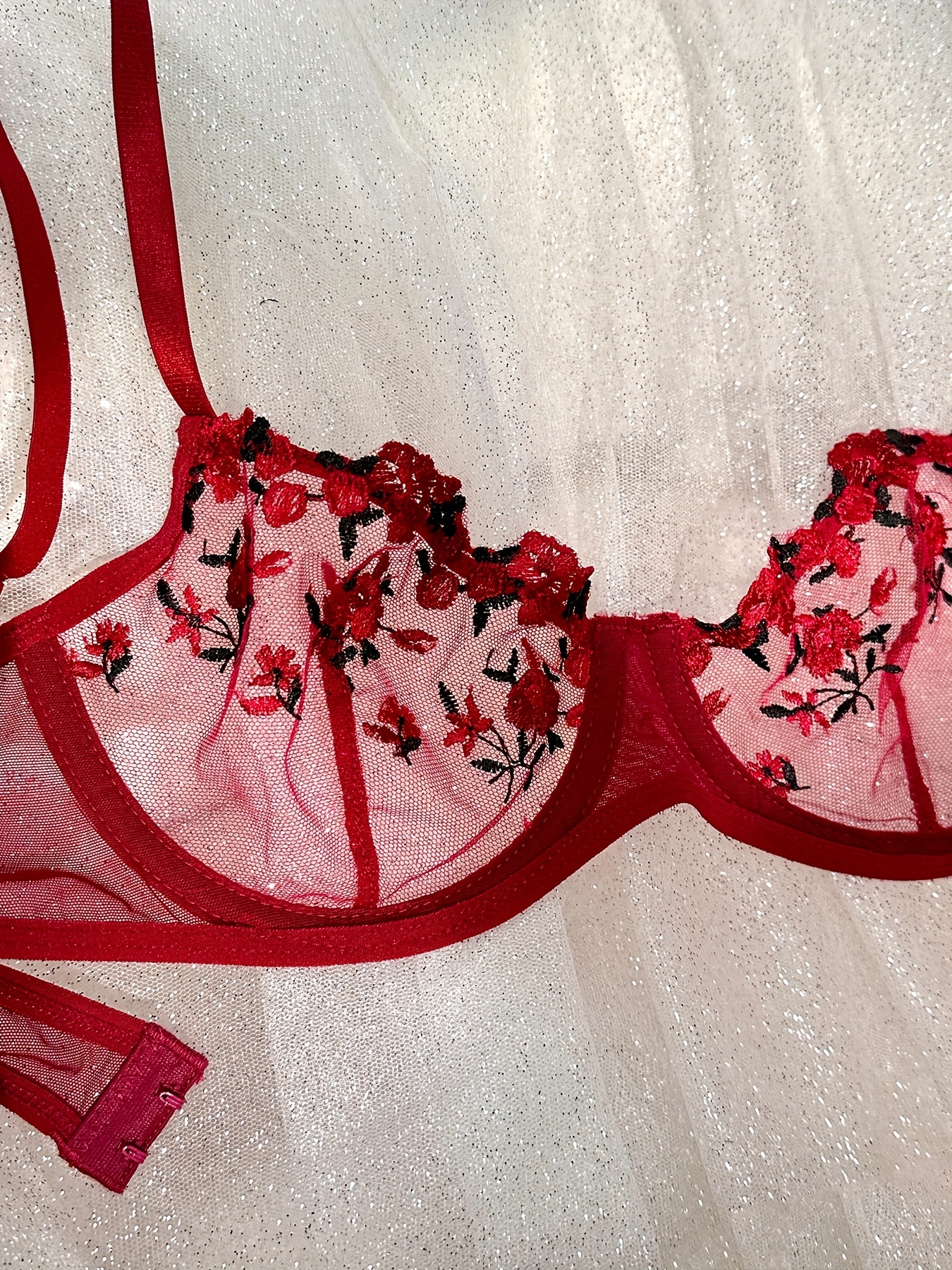 Victoria's Secret VERY SEXY BRA SET lace unlined embroidery floral red panty