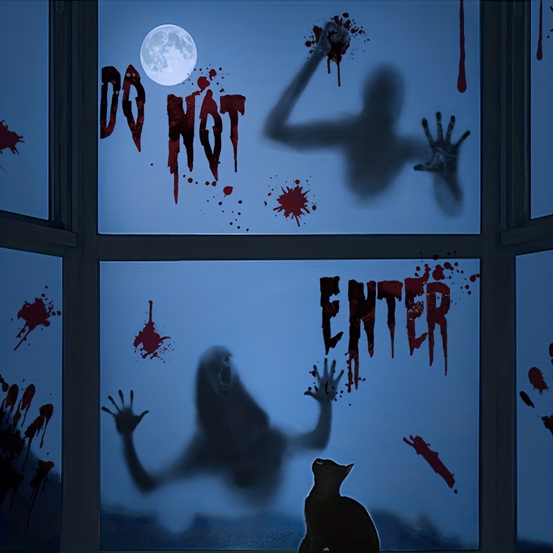 Scary Halloween Window Clings Horror Blood Handprints Footprints Stickers