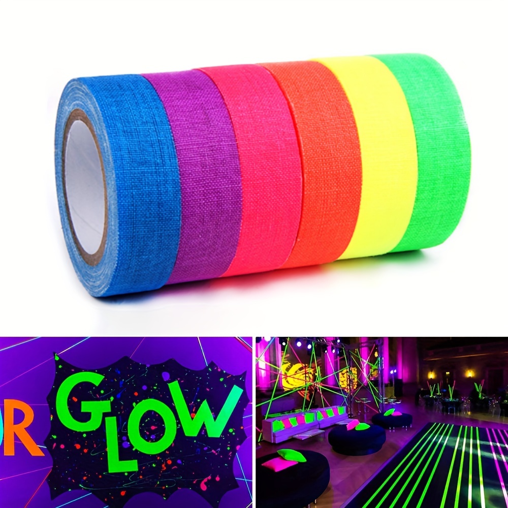 UV Blacklight Reactive (6packs) (6 Colors) 0.59inch X 16.4ft Per Color,  Fluorescent Cloth/Neon Gaffer Tape, Super Bright For Glow Party Supplies