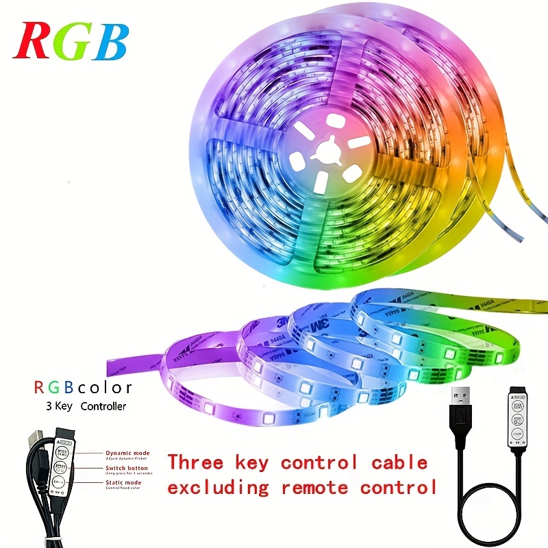 5v Rgb 5050 Led Strip Light 3 Keys Control Flexible - Temu