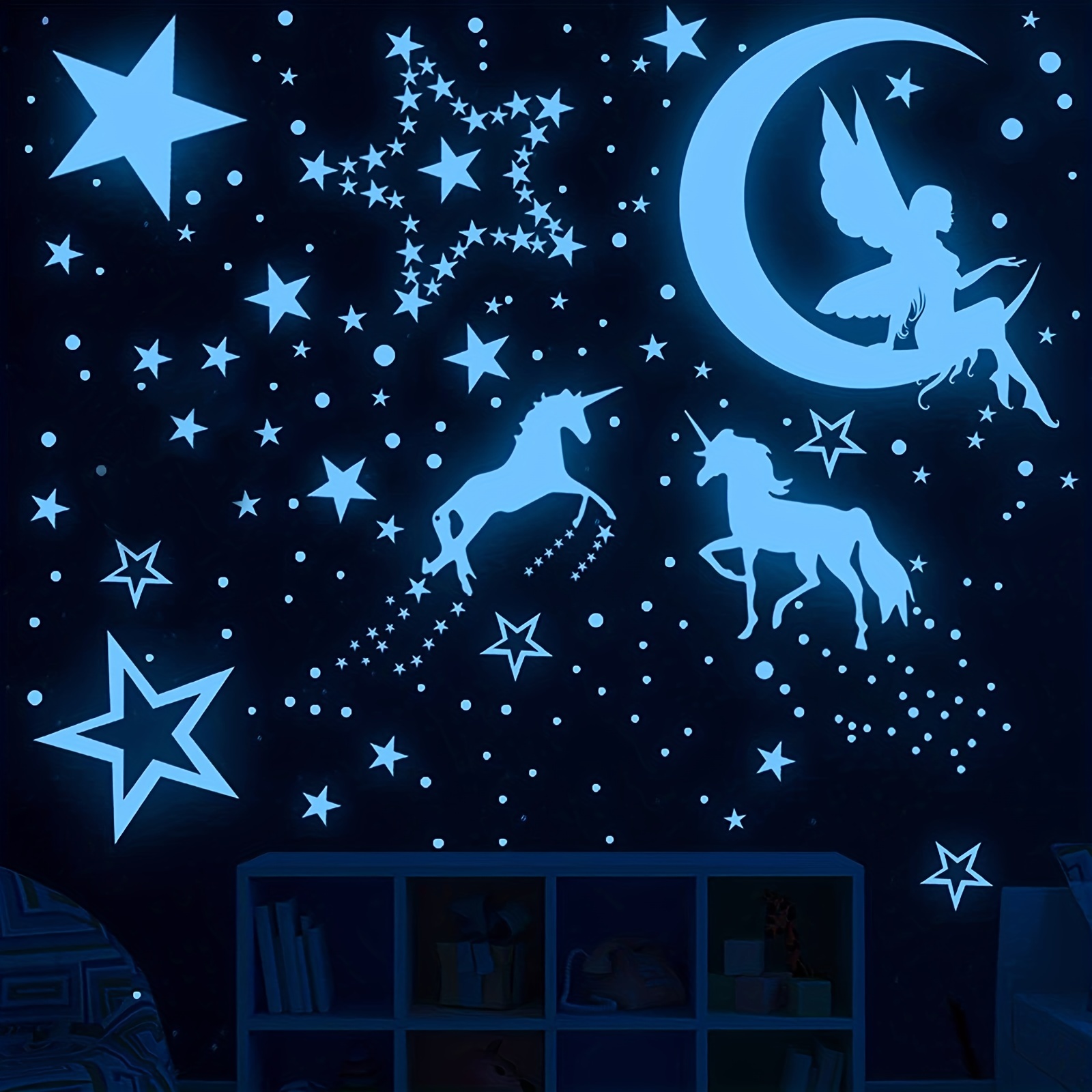 Étoiles Brillantes Dans Le Noir Pour Plafond, Lune Dans Le Noir Et  Autocollants Muraux D'espace Pour Enfants Garçons Filles Chambre À Coucher  - Cadeau De Noël (bleu), Mode en ligne