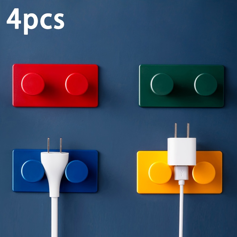 

4pcs Hooks - Strong Adhesive & Waterproof, Wall-mounted Organizers For Cables, Keys, Clothes, Bags - Fun Design In Red, Blue, Green, Yellow, Hanging Solution| Design|, Hooks For Hanging Things Wall