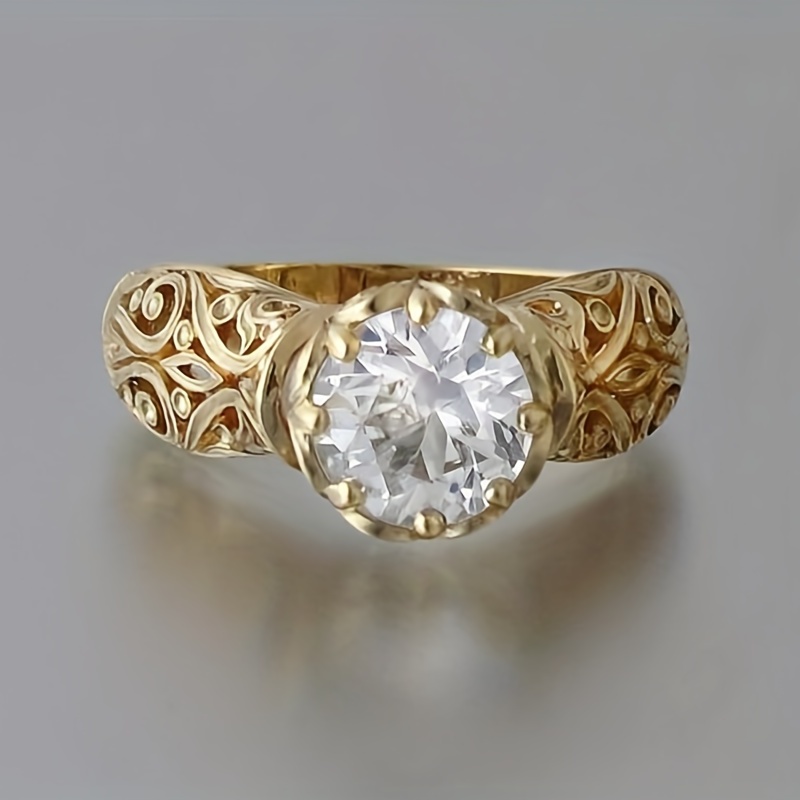 Vintage Artificial Diamond Flower Ring Geometric Couple Ring
